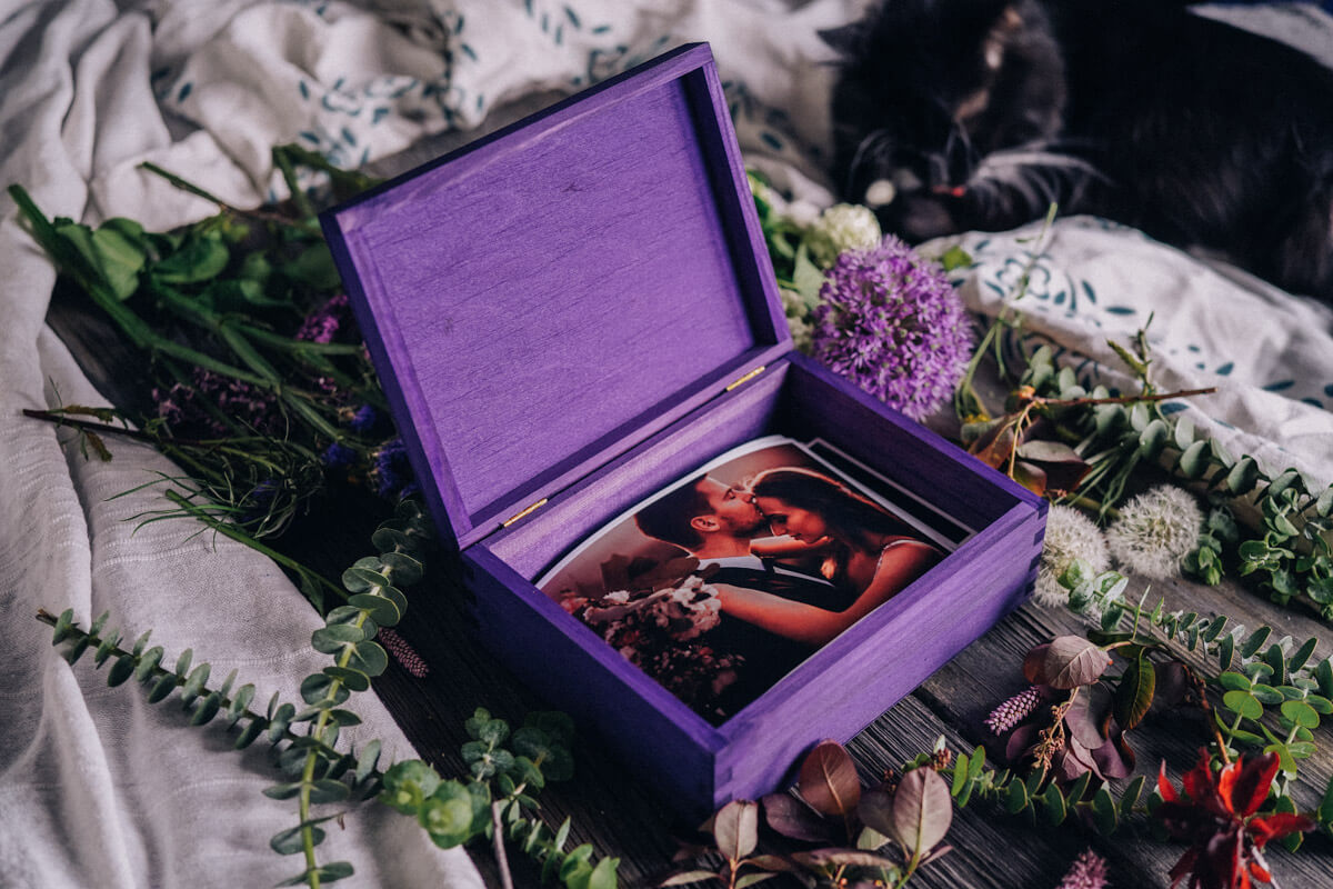 pudełko na zdjęcia fioletowe