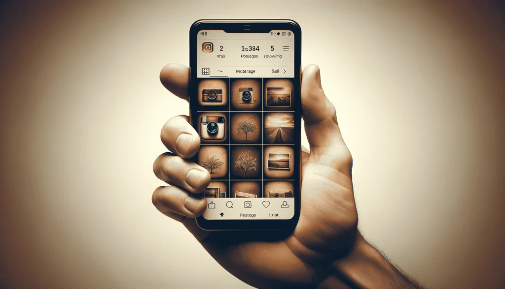 Telefon trzymany w dłoni. Na ekranie aplikacja Instagram